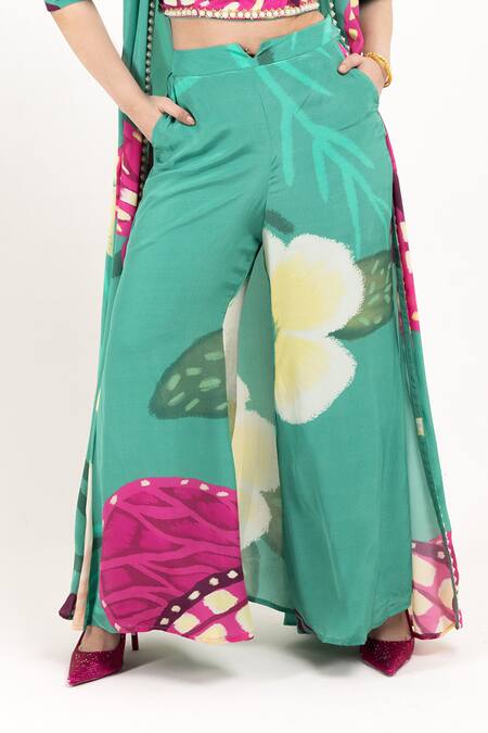 Day And Mood Purple Crepe Cut Work, Sequins, Pearls Square Floral Print Jacket Pant Set Online at Aza Fashions Day And Mood_Purple Crepe Cut Work, Sequins, Pearls Square Floral Print Jacket Pant Set _Online_at_Aza_Fashions