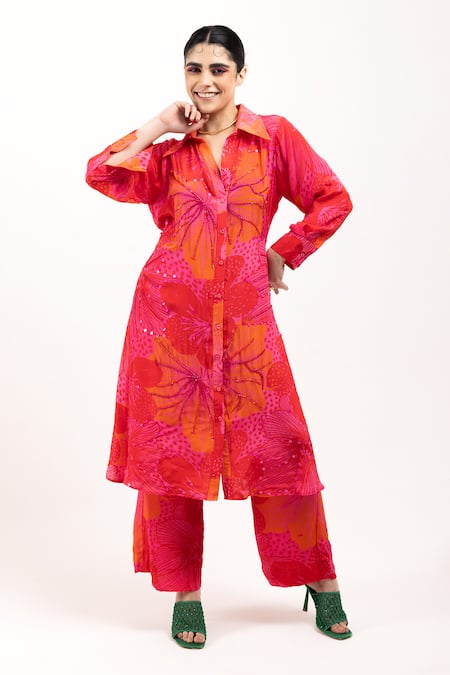 DAY AND MOOD Printed Collared Kurta & Pant Set 