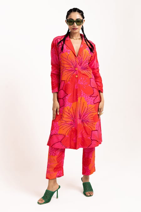 DAY AND MOOD Printed Blazer Kurta & Pant Set 