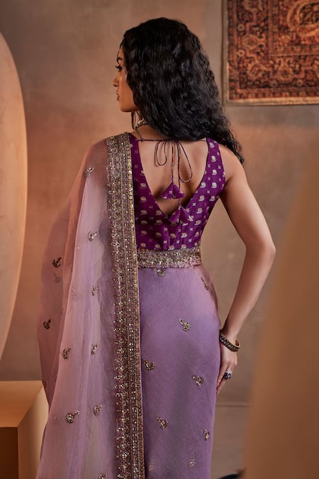 Manvi Kapoor Purple Cutdana & Sequins Embroidered Saree 