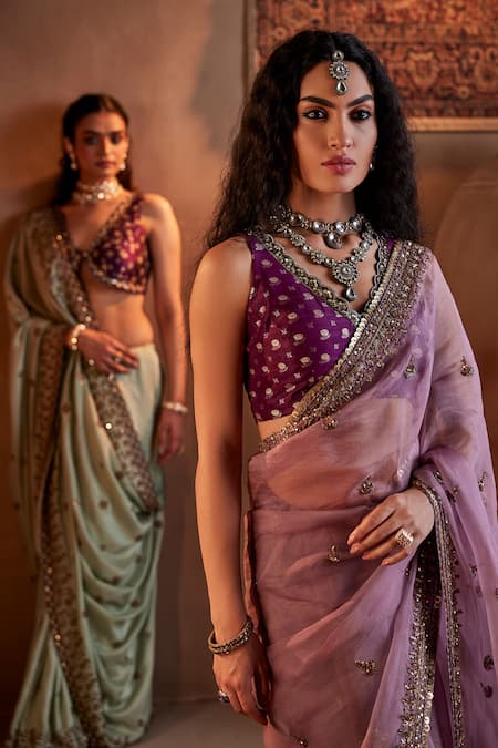 Manvi Kapoor Purple Silk, Organza, Cotton Cut Work, Sequins, Cutdana And Embroidered Saree Online at Aza Fashions Manvi Kapoor_Purple Silk, Organza, Cotton Cut Work, Sequins, Cutdana And Embroidered Saree _Online_at_Aza_Fashions