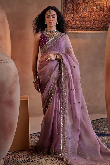 Manvi Kapoor Purple Silk, Organza, Cotton Cut Work, Sequins, Cutdana And Embroidered Saree at Aza Fashions Manvi Kapoor_Purple Silk, Organza, Cotton Cut Work, Sequins, Cutdana And Embroidered Saree _at_Aza_Fashions