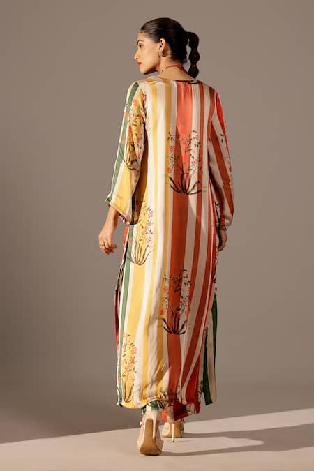 Studio Surbhi Multicolor Striped Floral Kurta Pant Set 
