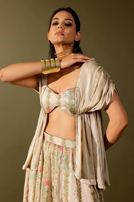 Shop Studio Surbhi Multi Color Georgette, Satin Embroidery Round Neck Floral Printed Lehenga Set Online at Aza Fashions Shop_Studio Surbhi_Multi Color Georgette, Satin Embroidery Round Neck Floral Printed Lehenga Set _Online_at_Aza_Fashions