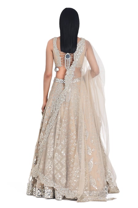 Abhinav Mishra Gold Floral Mirror Embroidered Lehenga Set 