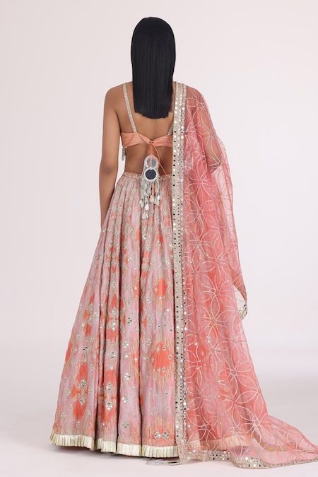 Abhinav Mishra Peach Gota Embroidered Bridal Lehenga Set 