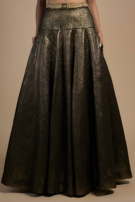 Rocky Star_Black Silk, Polyester Sequins, Beads, Gold Embroidered Corset And Lehenga Set _Online_at_Aza_Fashions