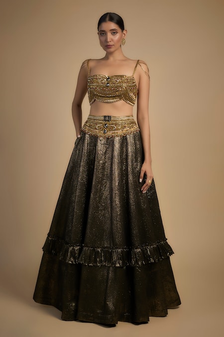 Rocky Star Tribal Embroidered Blouse With Frilled Lehenga 