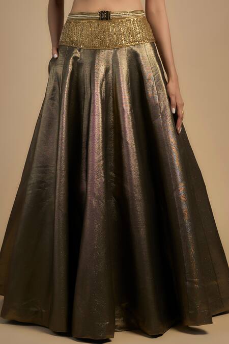 Rocky Star Gold Polyester, Net Chains, Sequins V-neck Embroidered Blouse And Lehenga Online at Aza Fashions Rocky Star_Gold Polyester, Net Chains, Sequins V-neck Embroidered Blouse And Lehenga _Online_at_Aza_Fashions