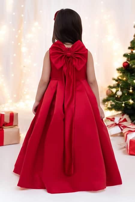 Fayon Kids X AZA Red Satin Bow Detailed Gown 