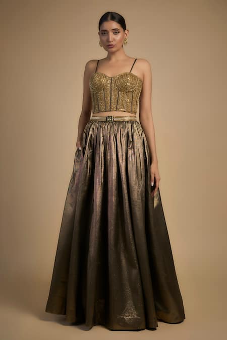 Rocky Star Gold Shimmer Embellished Lehenga & Corset Set 