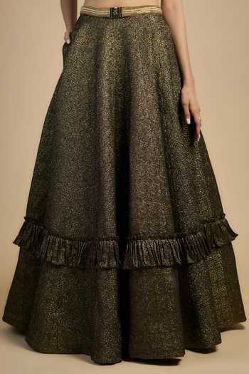 Rocky Star_Gold Silk, Polyester Beads Sweetheart Neck Embellished Lehenga Set _Online_at_Aza_Fashions