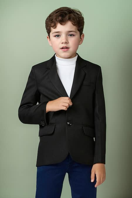 Shop_Petite Pomme_Black Polyester Solid Full Sleeves Blazer _at_Aza_Fashions