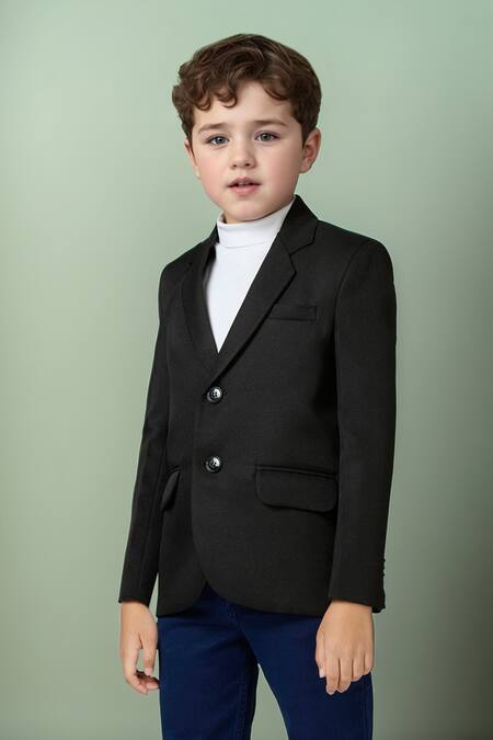 Shop_Petite Pomme_Black Polyester Solid Full Sleeves Blazer _Online_at_Aza_Fashions