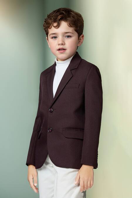 Buy_Petite Pomme_Wine Polyester Solid Full Sleeves Blazer _Online_at_Aza_Fashions