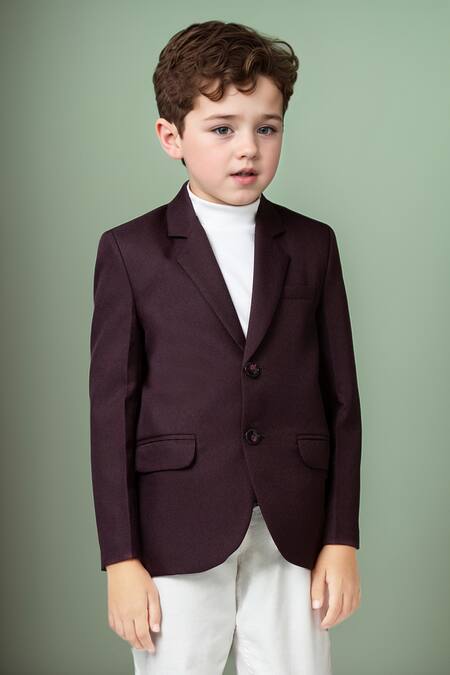 Shop_Petite Pomme_Wine Polyester Solid Full Sleeves Blazer _Online_at_Aza_Fashions