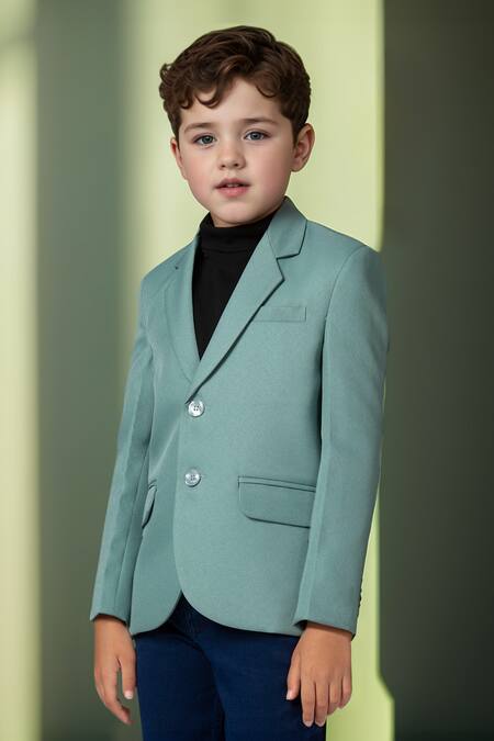 Buy_Petite Pomme_Green Polyester Solid Blazer With Welt Pocket Detail _Online_at_Aza_Fashions