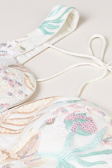 Shop Samyukta Singhania Cream Net, Linen Sequins, Cut Work, Embroidery Sweetheart Floral Lehenga Set Online at Aza Fashions Shop_Samyukta Singhania_Cream Net, Linen Sequins, Cut Work, Embroidery Sweetheart Floral Lehenga Set _Online_at_Aza_Fashions