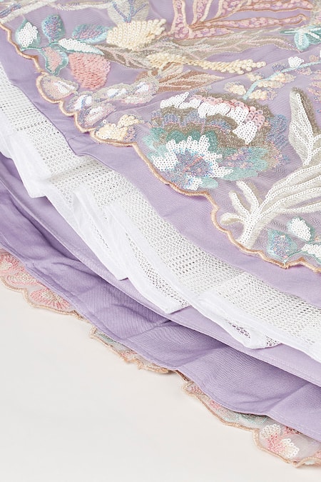 Samyukta Singhania_Purple Net, Linen Sequins, Cut Work, Embroidery Scoop Neck Floral Lehenga Set _at_Aza_Fashions