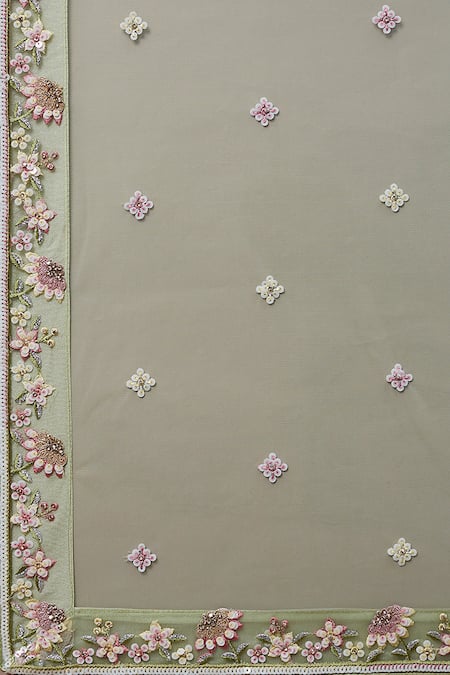 Samyukta Singhania Green Polyester, Net, Georgette Sequins, Zari, Applique Floral Lehenga Set Online at Aza Fashions Samyukta Singhania_Green Polyester, Net, Georgette Sequins, Zari, Applique Floral Lehenga Set_Online_at_Aza_Fashions