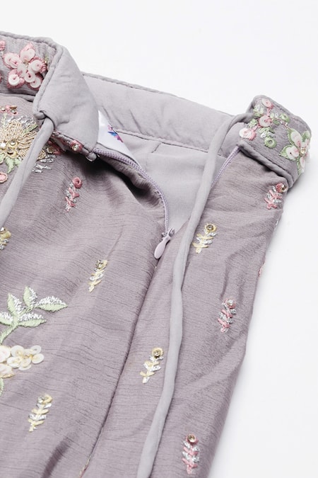 Buy_Samyukta Singhania_Purple Polyester, Net Sequins, Stones, Embroidery, Zari Floral Lehenga Set _Online_at_Aza_Fashions