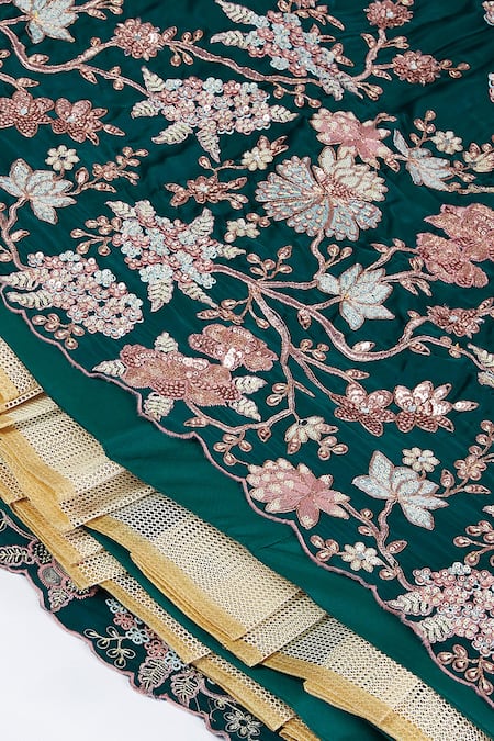 Samyukta Singhania Green Polyester, Organza Sequins, Zari, Stones, Floral Pleated Lehenga Set at Aza Fashions Samyukta Singhania_Green Polyester, Organza Sequins, Zari, Stones, Floral Pleated Lehenga Set_at_Aza_Fashions