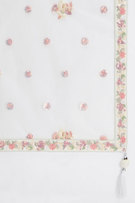 Shop_Samyukta Singhania_Cream Net, Linen Sequins, Zari, Stones Floral Vine Embroidered Lehenga Set _Online_at_Aza_Fashions