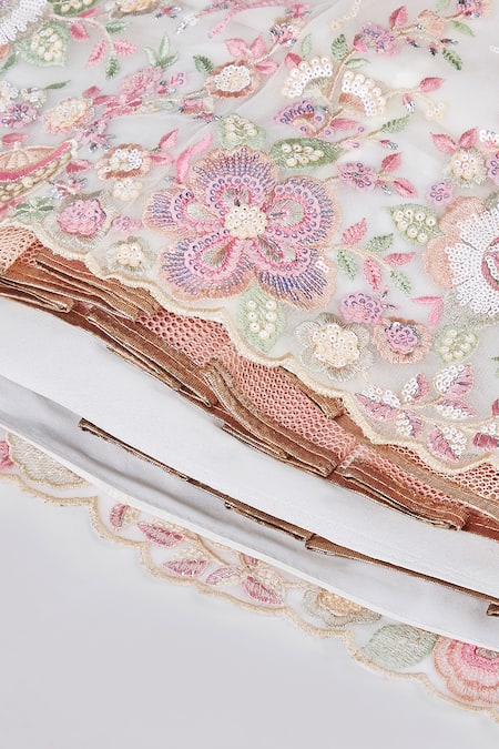 Buy_Samyukta Singhania_Cream Net, Linen Sequins, Zari, Stones Floral Vine Embroidered Lehenga Set _Online_at_Aza_Fashions