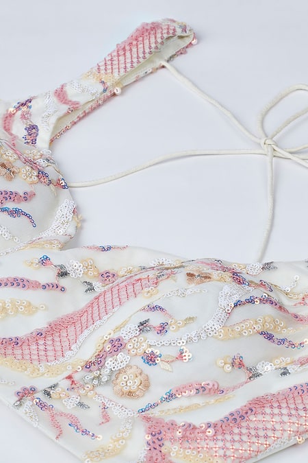 Samyukta Singhania_Cream Net, Linen Sequins, Zari, Stones Floral Vine Embroidered Lehenga Set _Online_at_Aza_Fashions