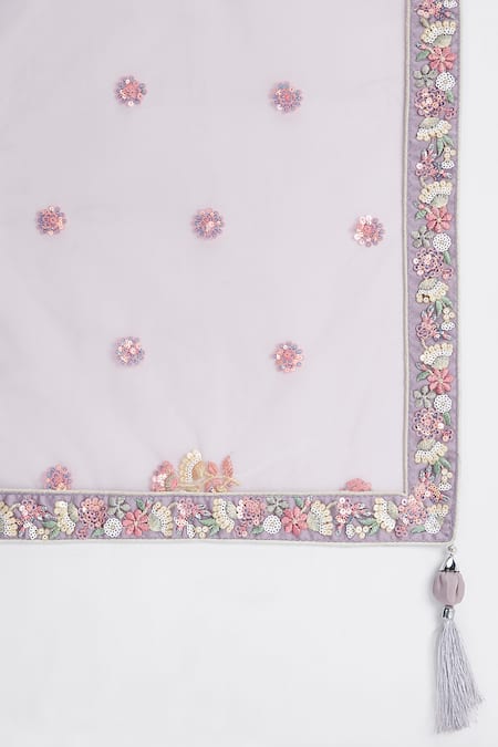 Buy_Samyukta Singhania_Purple Net, Linen Sequins, Stones, Zari Floral Vine Embroidered Lehenga Set _Online_at_Aza_Fashions