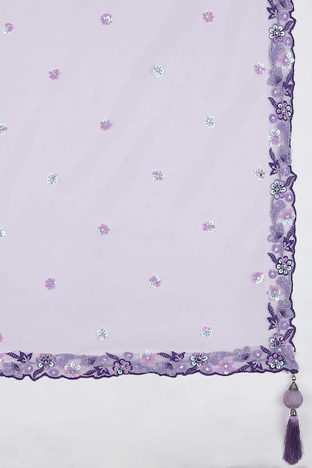 Samyukta Singhania_Purple Polyester, Net, Silk Sequins, Zari Floral Thread Embroidered Lehenga Set _Online_at_Aza_Fashions