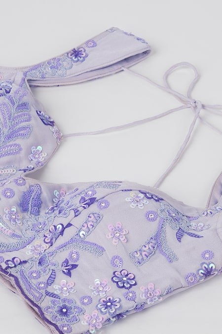 Buy_Samyukta Singhania_Purple Polyester, Net, Silk Sequins, Zari Floral Thread Embroidered Lehenga Set _Online_at_Aza_Fashions