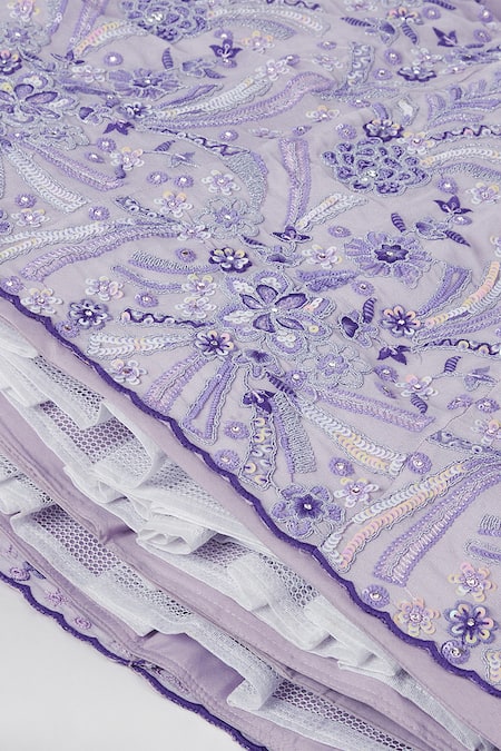 Samyukta Singhania_Purple Polyester, Net, Silk Sequins, Zari Floral Thread Embroidered Lehenga Set _at_Aza_Fashions