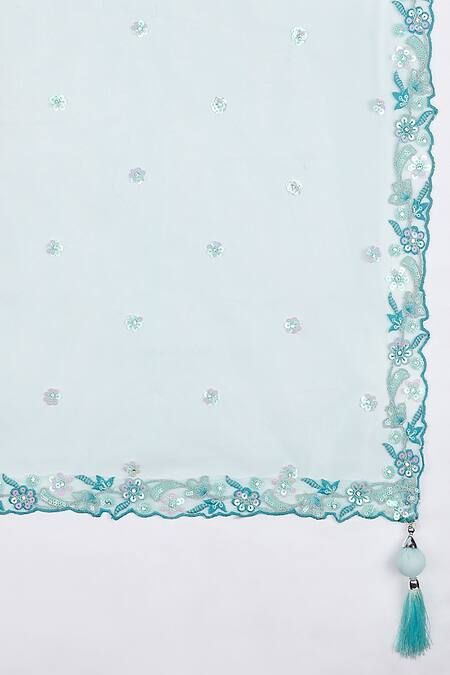 Samyukta Singhania_Blue Polyester, Net Sequins, Zari, Stones, Embroidery Plunge Floral Lehenga Set_Online_at_Aza_Fashions