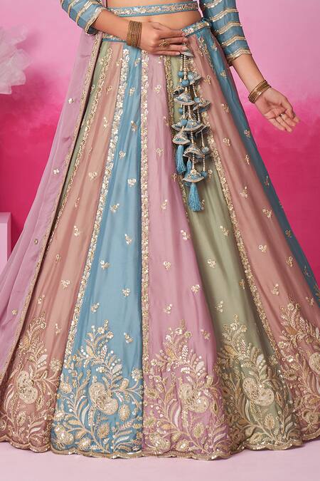 Buy_Samyukta Singhania_Multi Color Polyester, Georgette Sequins, Gradient Floral Vine Lehenga Set_Online_at_Aza_Fashions