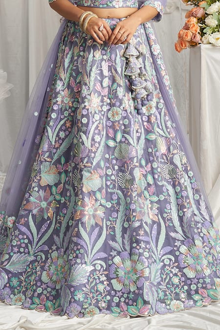 Shop_Samyukta Singhania_Purple Net, Linen Sequins, Stones Sweetheart Pastel Embellished Lehenga Set_Online_at_Aza_Fashions