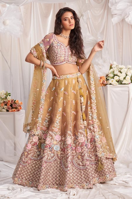 Samyukta Singhania Floral Embroidered Jaali Bridal Lehenga Set 