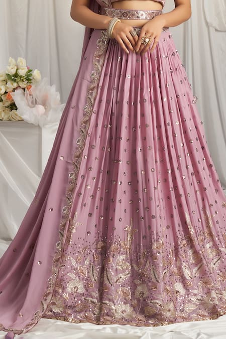 Samyukta Singhania_Lilac Polyester Sequins, Stones, Embroidery Zari Floral Vine Lehenga Set _Online_at_Aza_Fashions
