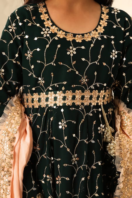 Fayon Kids X AZA Green Georgette Sequins, Embroidery Floral Vine Anarkali Set Online at Aza Fashions Fayon Kids X AZA_Green Georgette Sequins, Embroidery Floral Vine Anarkali Set _Online_at_Aza_Fashions