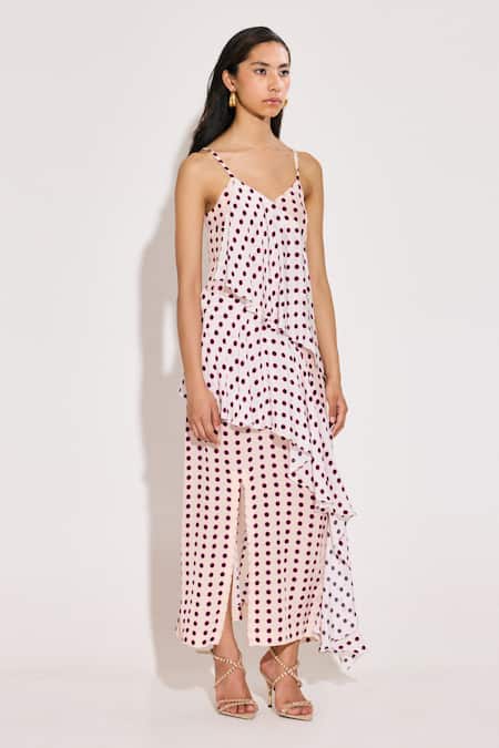 Shop Twinkle Hanspal White Crepe Sweetheart Neck Tiered Disco Print Maxi Dress Online at Aza Fashions Shop_Twinkle Hanspal_White Crepe Sweetheart Neck Tiered Disco Print Maxi Dress_Online_at_Aza_Fashions