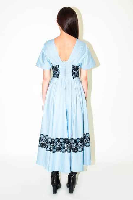 Leh Studios Powder Blue Lace Embellished Maxi Dress 