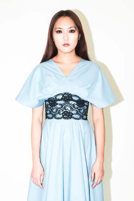 Buy Leh Studios Blue Cotton Lace V-neck Powder Embellished Maxi Dress Online at Aza Fashions Buy_Leh Studios_Blue Cotton Lace V-neck Powder Embellished Maxi Dress _Online_at_Aza_Fashions