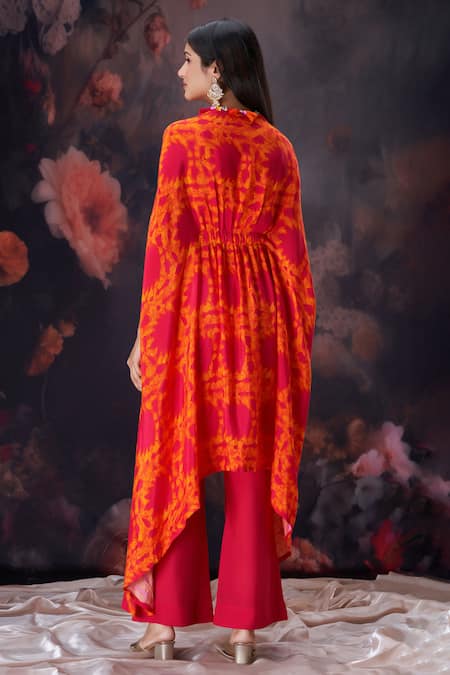 Amani_Orange Silk Pearls Tie Dye Cape And Pant Set _Online_at_Aza_Fashions