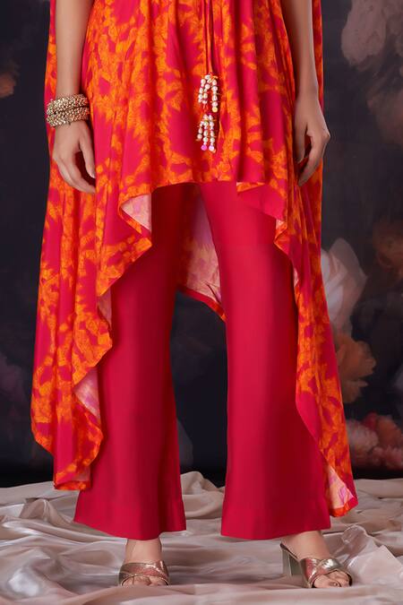 Buy_Amani_Orange Silk Pearls Tie Dye Cape And Pant Set 
