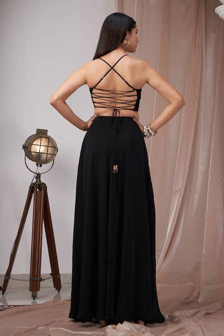 Amani Embellished Black Blouse & Skirt Set 