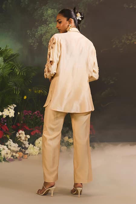 Divya Aggarwal Beige Embroidered Floral Cutwork Pant Set 