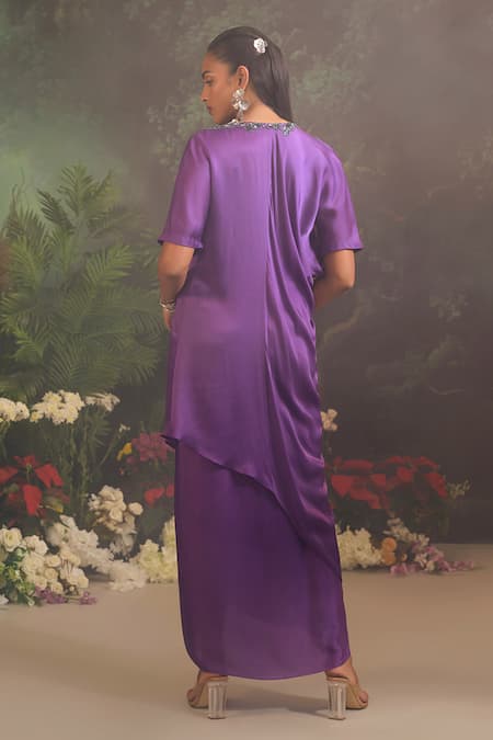 Divya Aggarwal Purple Asymmetric Kurta & Draped Skirt 