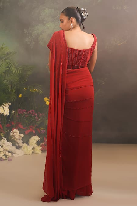 Divya Aggarwal Embellished Pre-Draped Saree & Corset Set 