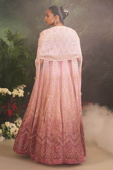 Divya Aggarwal Ombre Sequin Cape Skirt Set 