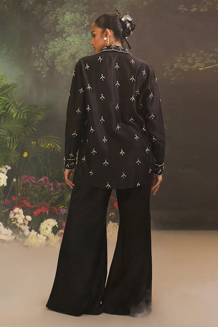 Divya Aggarwal Geometric Embellished Black Shirt & Pant Set 